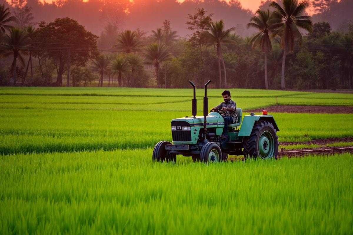 Tractor working in field
